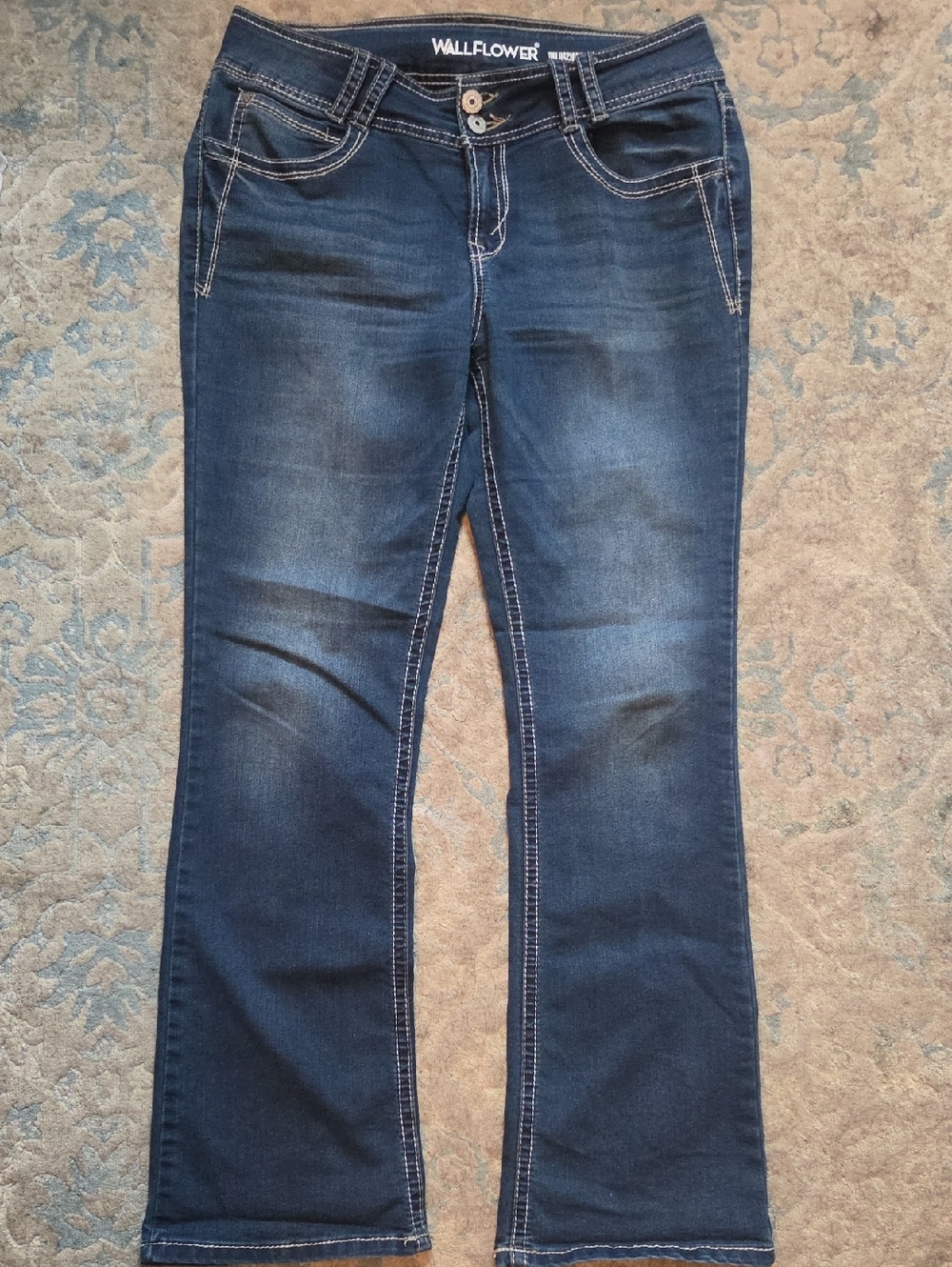 Wallflower Women's Indigo Bootcut Jeans with Faded Whiskering